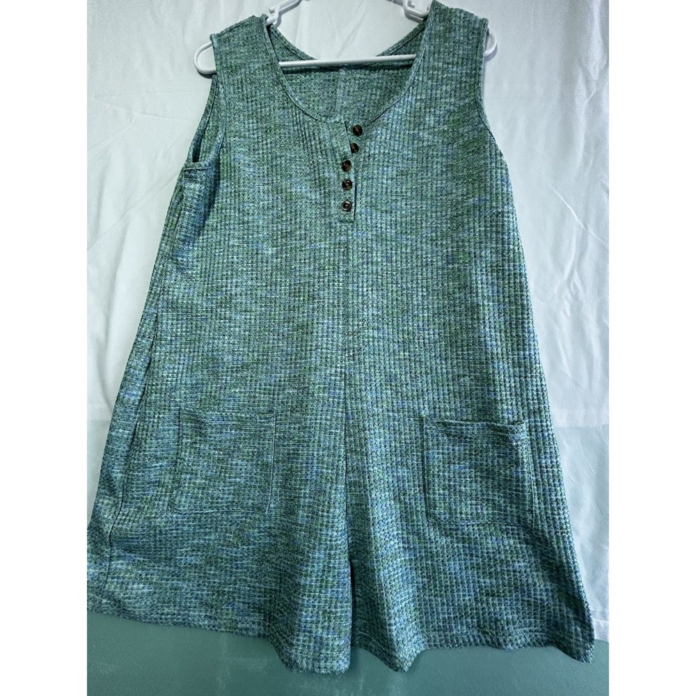 Waffle Knit Henley Style Summer Pockets Jumpsuit Playful Romper Vacation XL